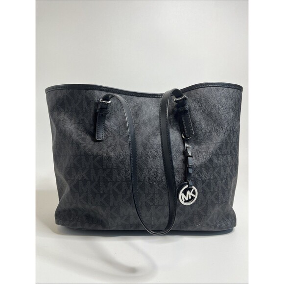 Michael Kors Handbags - Michael Kors Large Tote Bag Black Logo With Charm